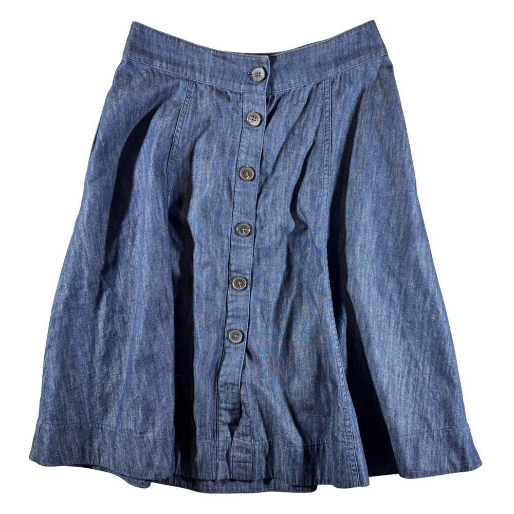 Talbots Womens Blue Denim Button Front A-Line Skirt Size 4 Indigo Cotton Midi